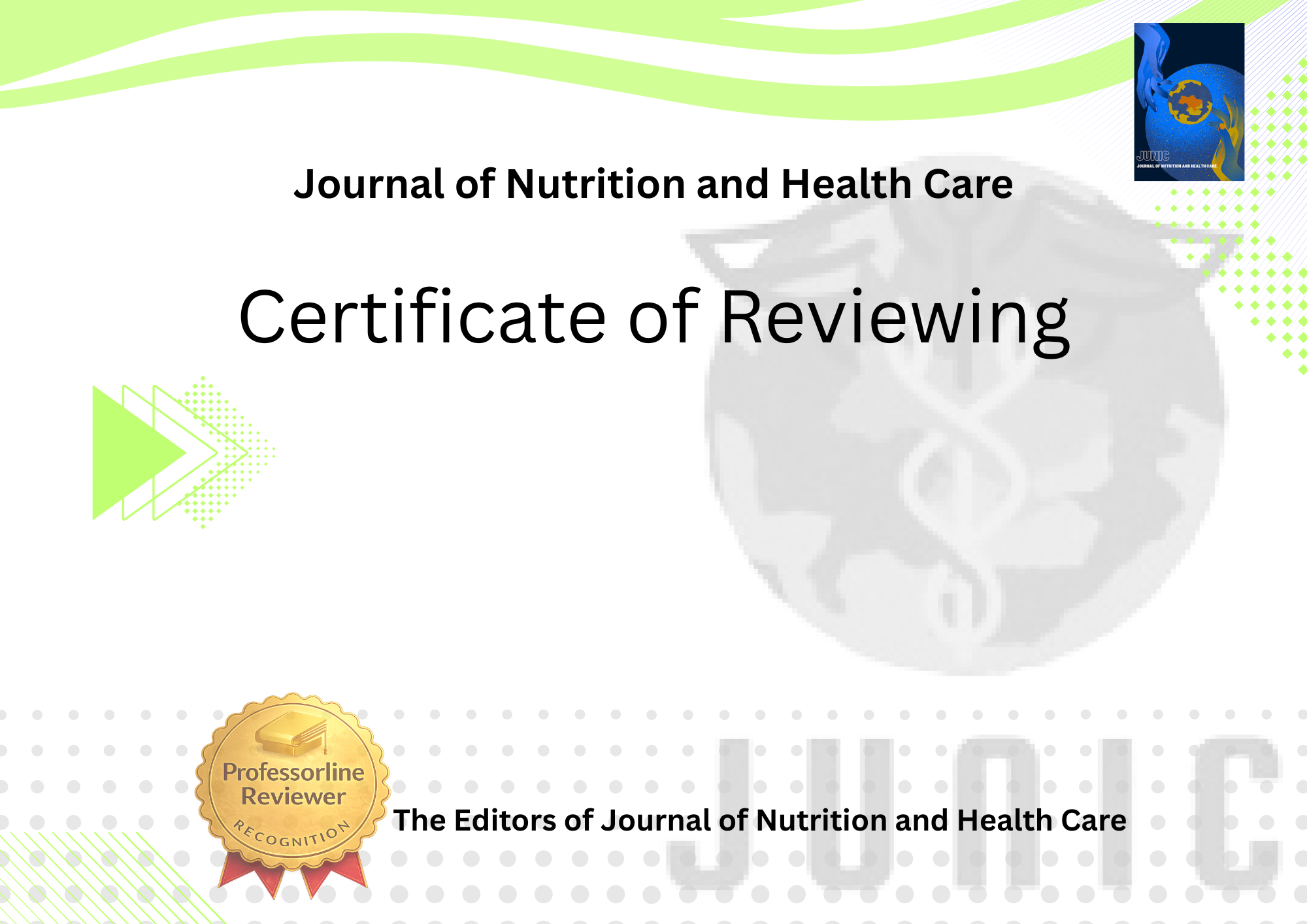 JUNIC Reviewer Certificate